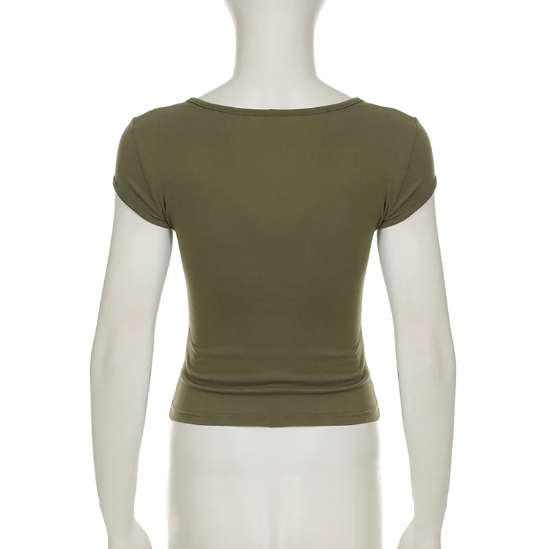 Retro Green Floral Embroidery V Neck Sleeve Top