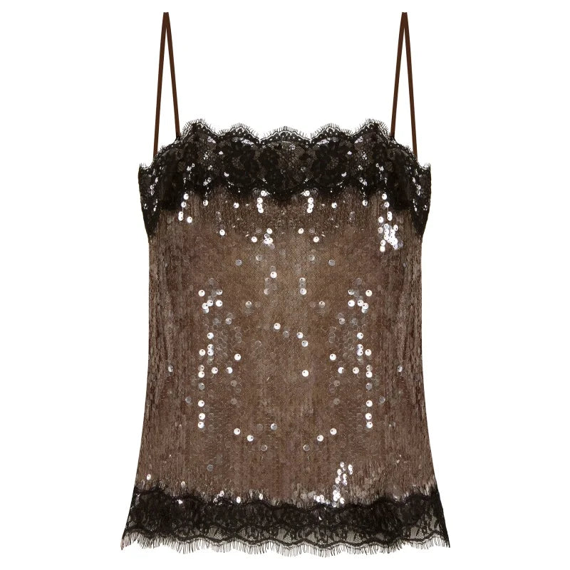 Lace Trim Sequin Tank Top